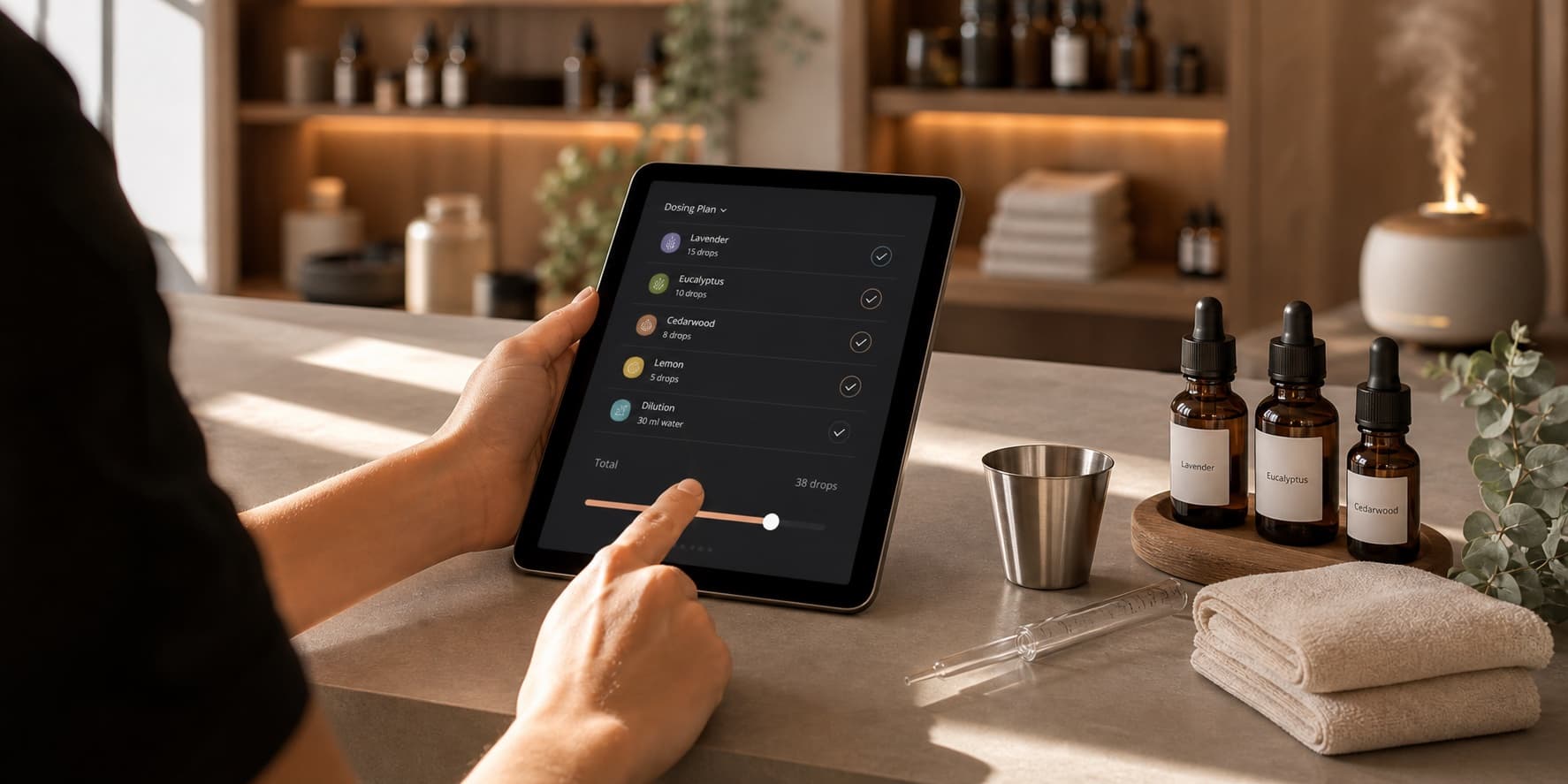 Digitale Duft- und Aufgussvorlagen auf einem Tablet